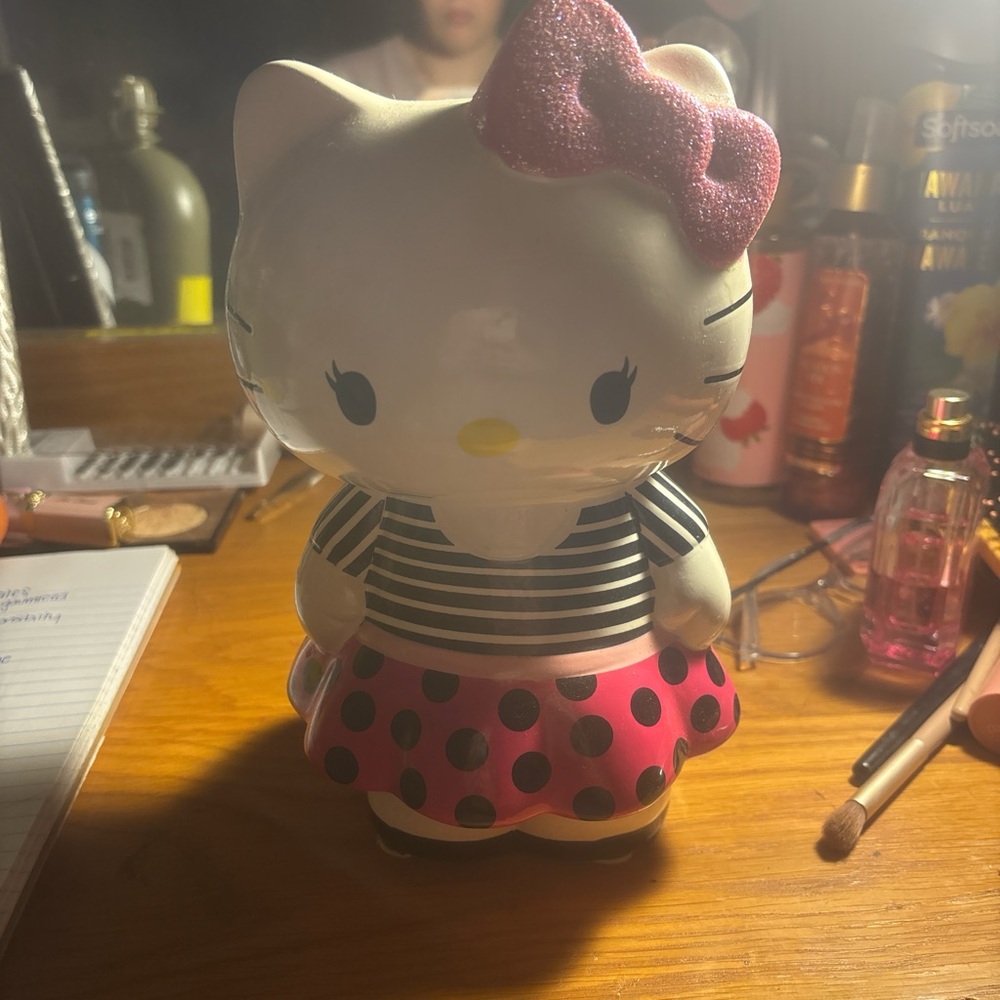 Hello Kitty Black and Pink Striped Polka Dot Figurine